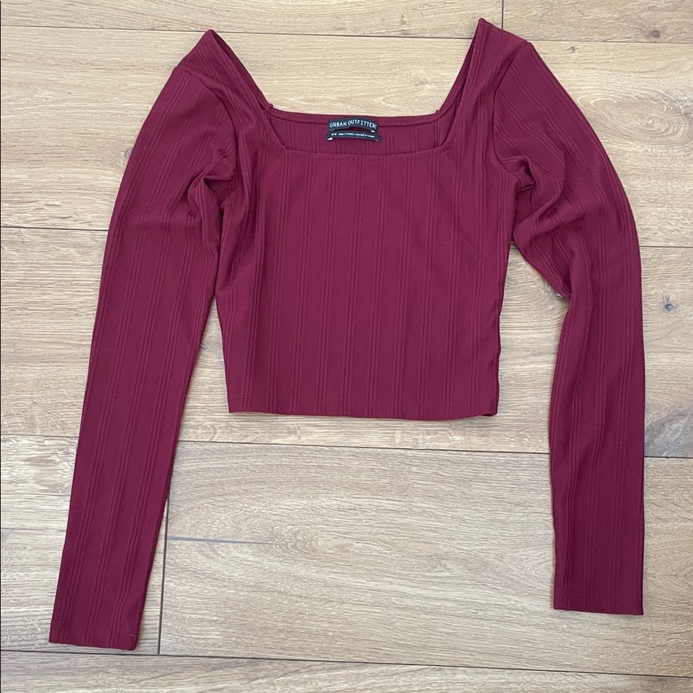 Urban Outfitters Elegant square Neck Burgundy ribbed Long Sleeve Top